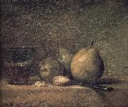 Jean Baptiste Simeon Chardin Sheng three pears walnut wine glass and a knife France oil painting reproduction